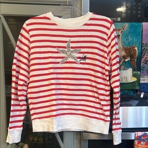 Lilly Pulitzer Red and White Striped Starfish Sweatshirt XXS